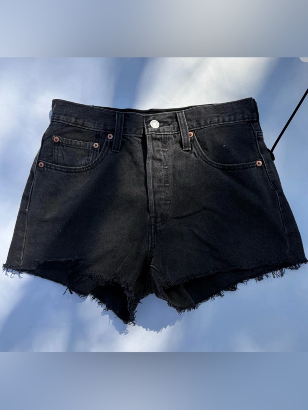 Levi's Black Frayed Hem Denim Shorts